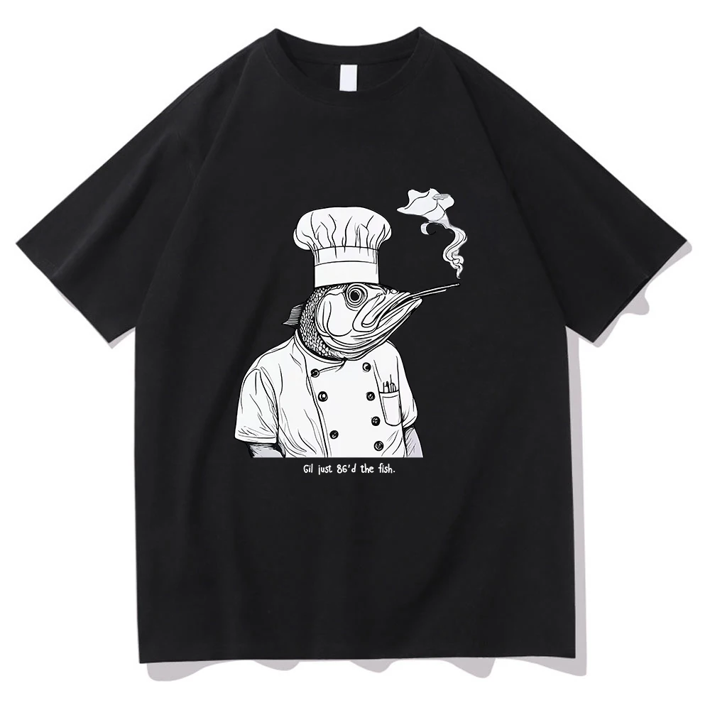 Gil Just 86'd The Fish Tshirt الأخطبوط الشيف مضحك الرجال/النساء الملابس Harajuku ملابس الصيف بلايز للجنسين القطن الجرافيك تي شيرت #1