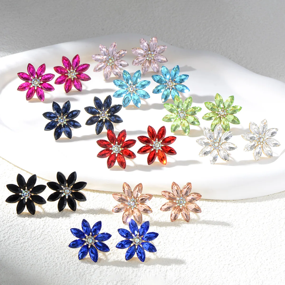 European and American colored diamond sunflower ear clips, medieval light luxury high-end crystal earrings, earrings