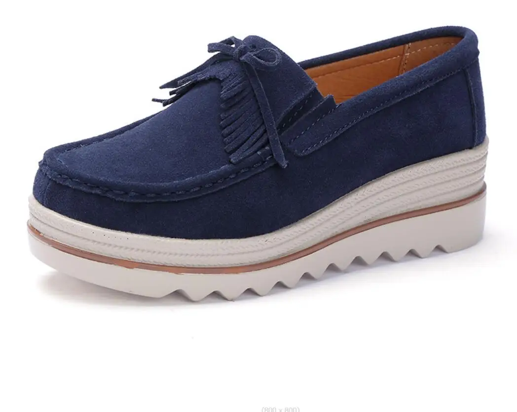 Sepatu kets Platform untuk wanita, sepatu Sneakers Slip-On datar kulit Suede, sepatu loafer kasual musim panas musim gugur untuk wanita