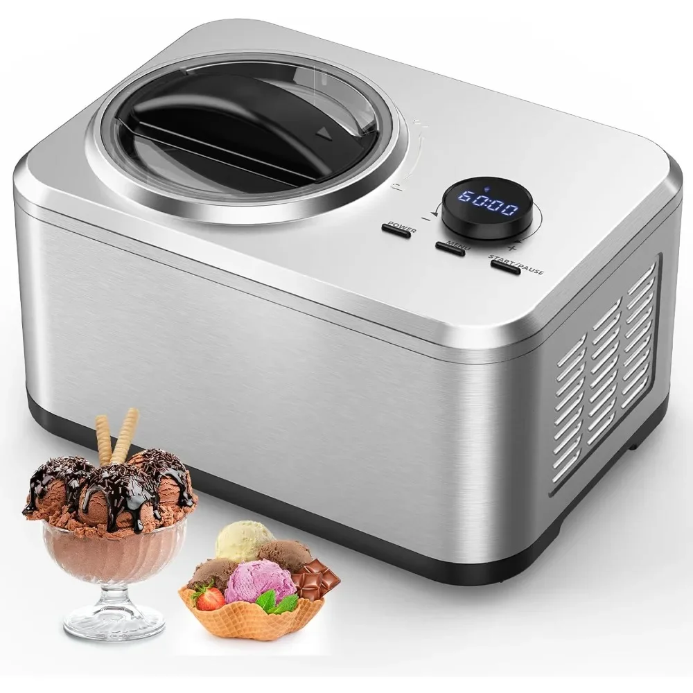 

1.6 Quart Ice Cream Maker Machine with Built-in Compressor, Fully Automatic and No Pre-freezing, Frozen Yogurt, Keep-cooling