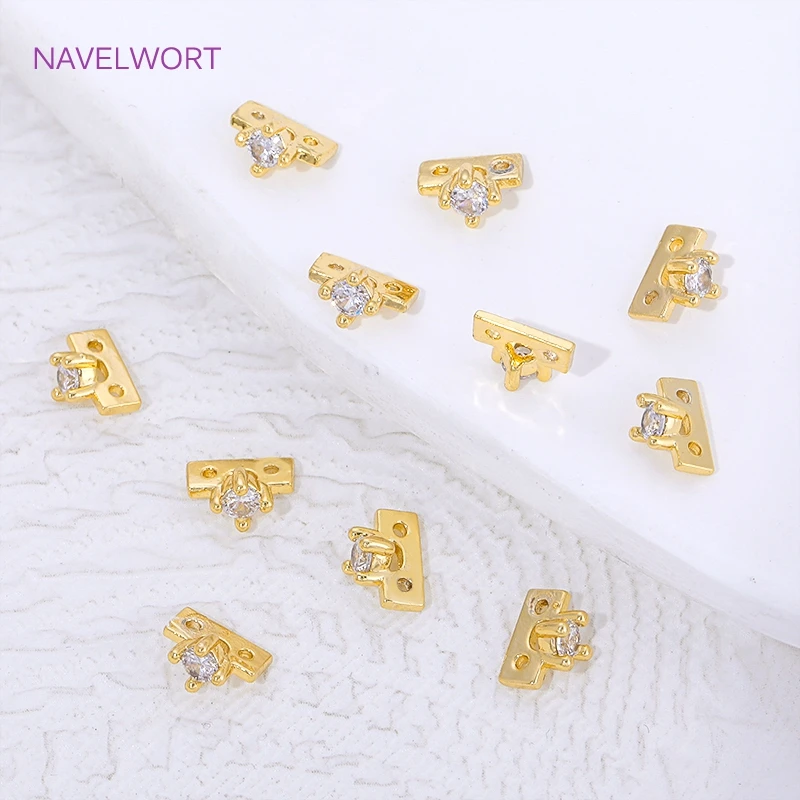 18K Gold Plated Brass 2 Holes Separator Bar,Inlaid Zircon Bead Separators For Bracelets Accessories,DIY Jewelry Materials image 4