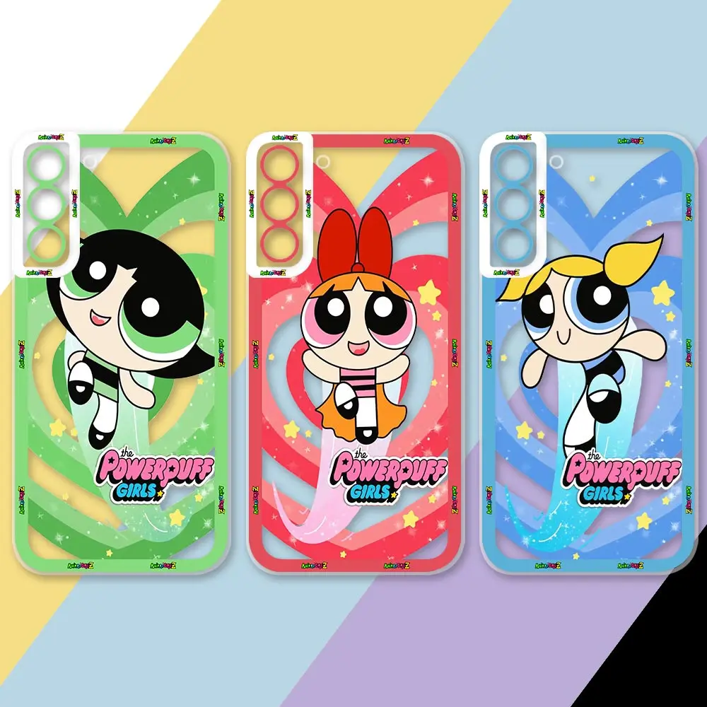 Cute P-Powerpuff Girls Anime Phone Case For Samsung Galaxy S24 S23 S22 S21 S20 FE Ultra S10 Note 20 10 Ultra Plus Pro Lite Cover