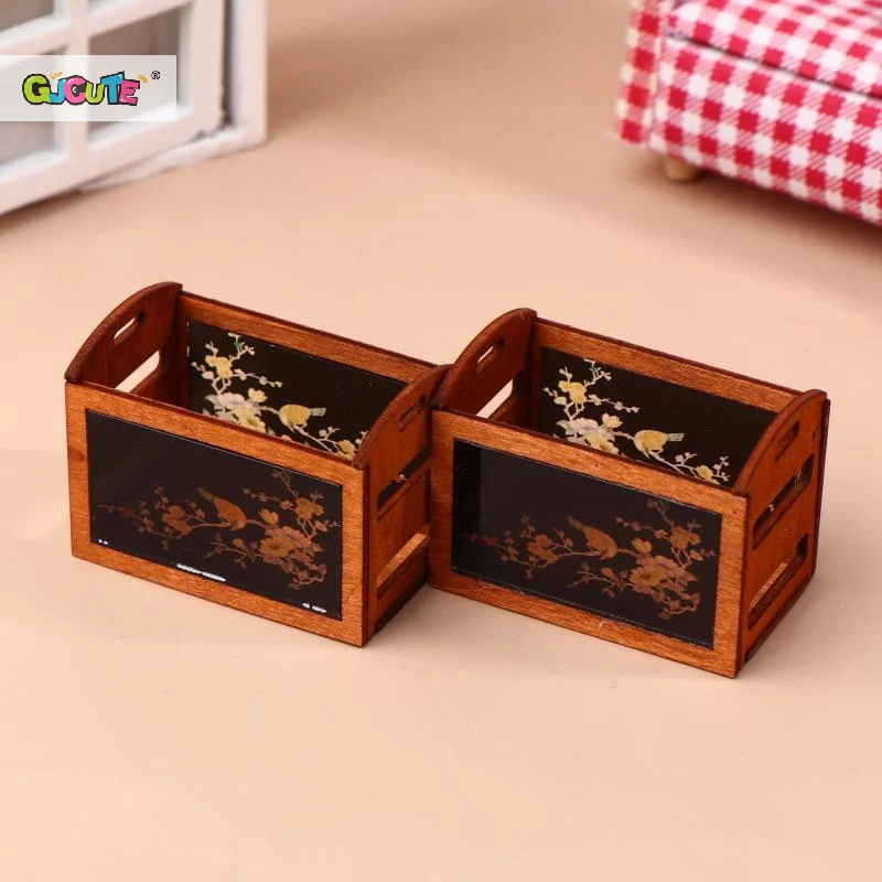 Model Toy Doll House Accessories, 1:12 Miniature Furniture Shelf Storage Basket.