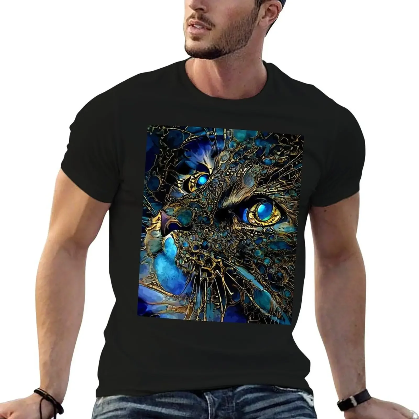 Cat jewell -cat, chat, cat, lea roche paintings T-Shirt hippie clothes valentines clothes mens big and tall t shirts