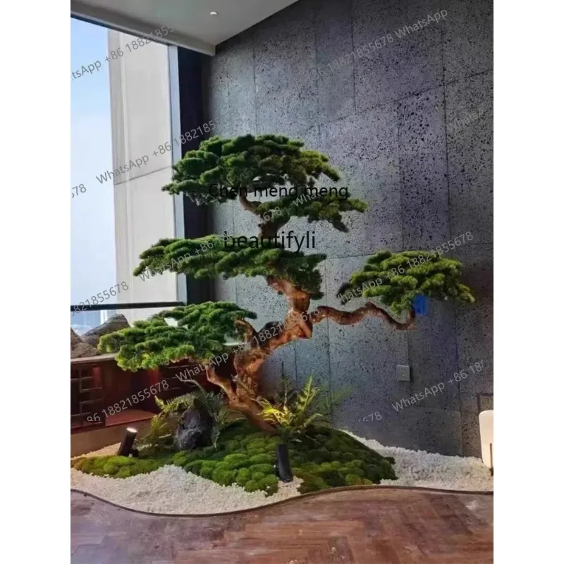 J132 Artificial Greeting Pine Pine Tree Podocarpus Macrophyllus Large Fake Trees Green Plant Landscape Hotel Hallway Landscape