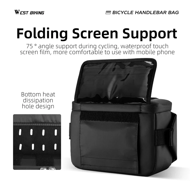 WEST BIKING-Sac de guidon avant de vélo, sacoche de cadre de vélo portable multifonction, écran tactile, poudres lancées, 4L