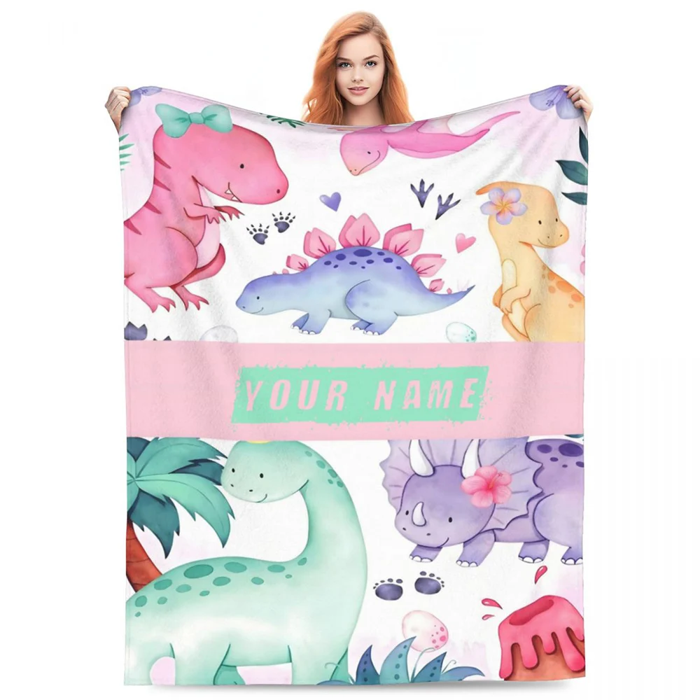 

Personalized Dinosaur Cartoon Pattern Blanket Soft and Comfortable Perfect for Naps,Camping,Travel Four Season Warm Sofa Blanket