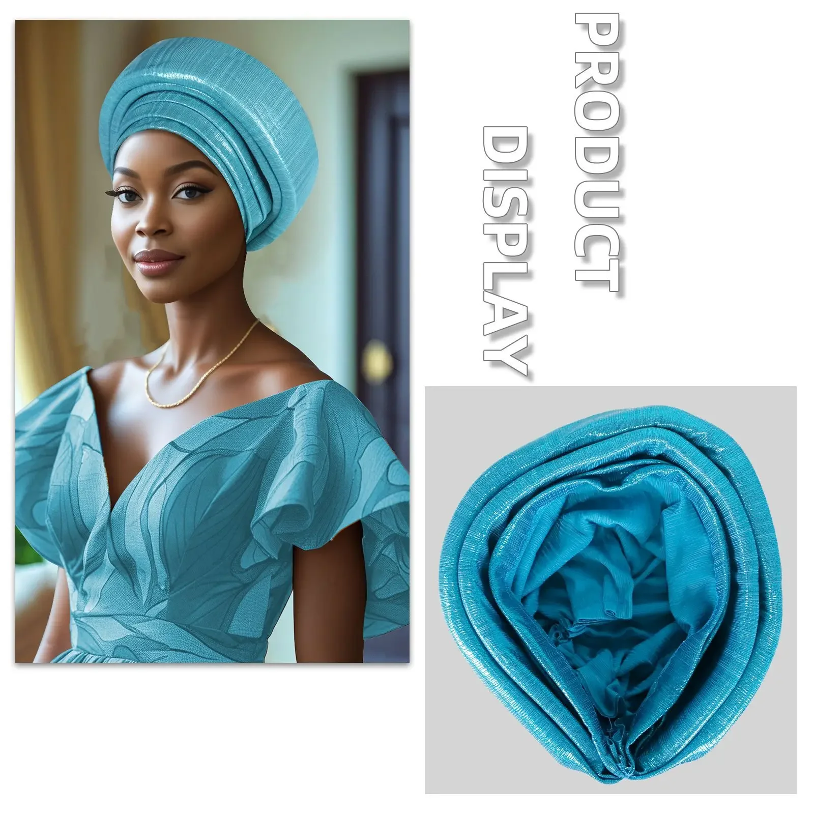Auto Gele Nigerian Glitter Bonnet Hijab Women Muslim Hijab African Headties Wedding Party Headpiece Pleated Head Wrap Hat 2025