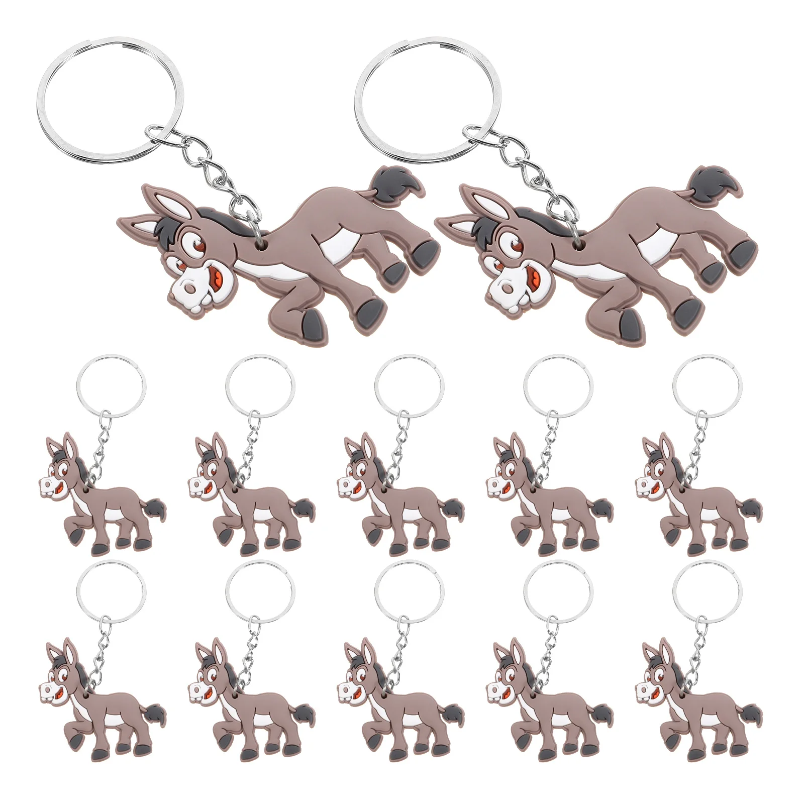 12 Pcs Donkey Keychain Birthday Animal Party Favor Prize Keychains Pendant Pvc Ring Jungle