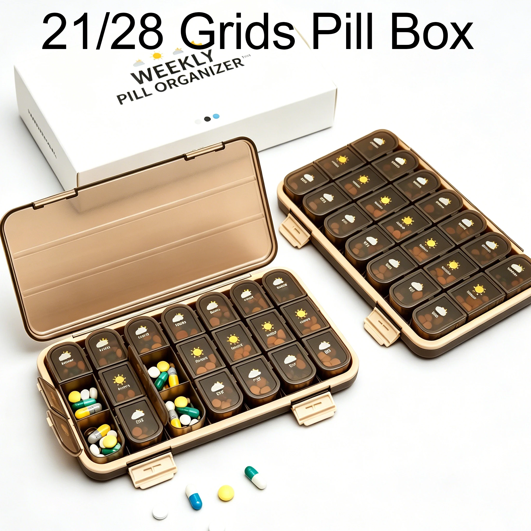 Weekly Pill Organizer,Pill Cases with 21/28 Grids for Vitamins Medicine Dispenser Tablet Storage Boxes Portable Pills Box