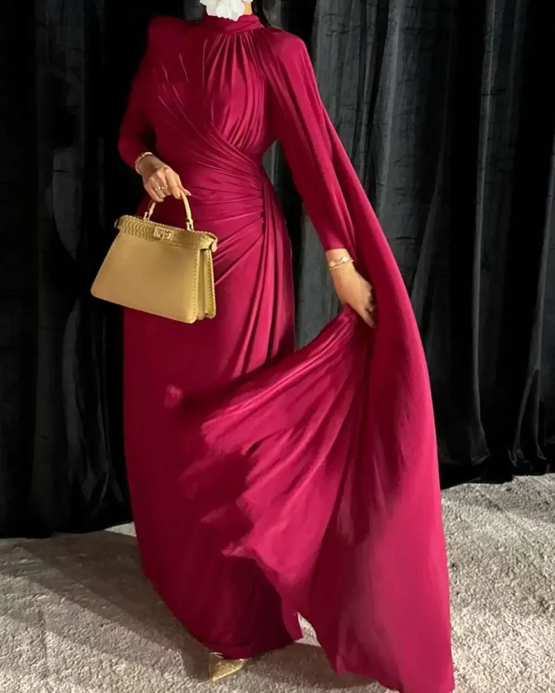 Robe de Soirée Personnalisée à Manches sulfet Col Haut pour Femme, Tenue de Cocktail pour Occasions Spéciales