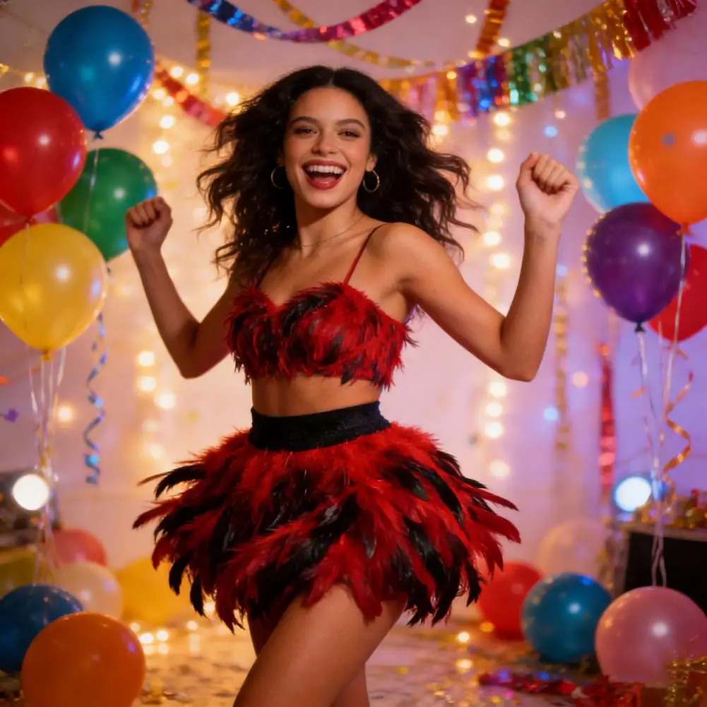 

Пышные мини-юбки в стиле Харадзюку с перьями для фестивалей и вечеринок, с эластичным поясом, для карнавала и ночных клубов, женские, больших размеров