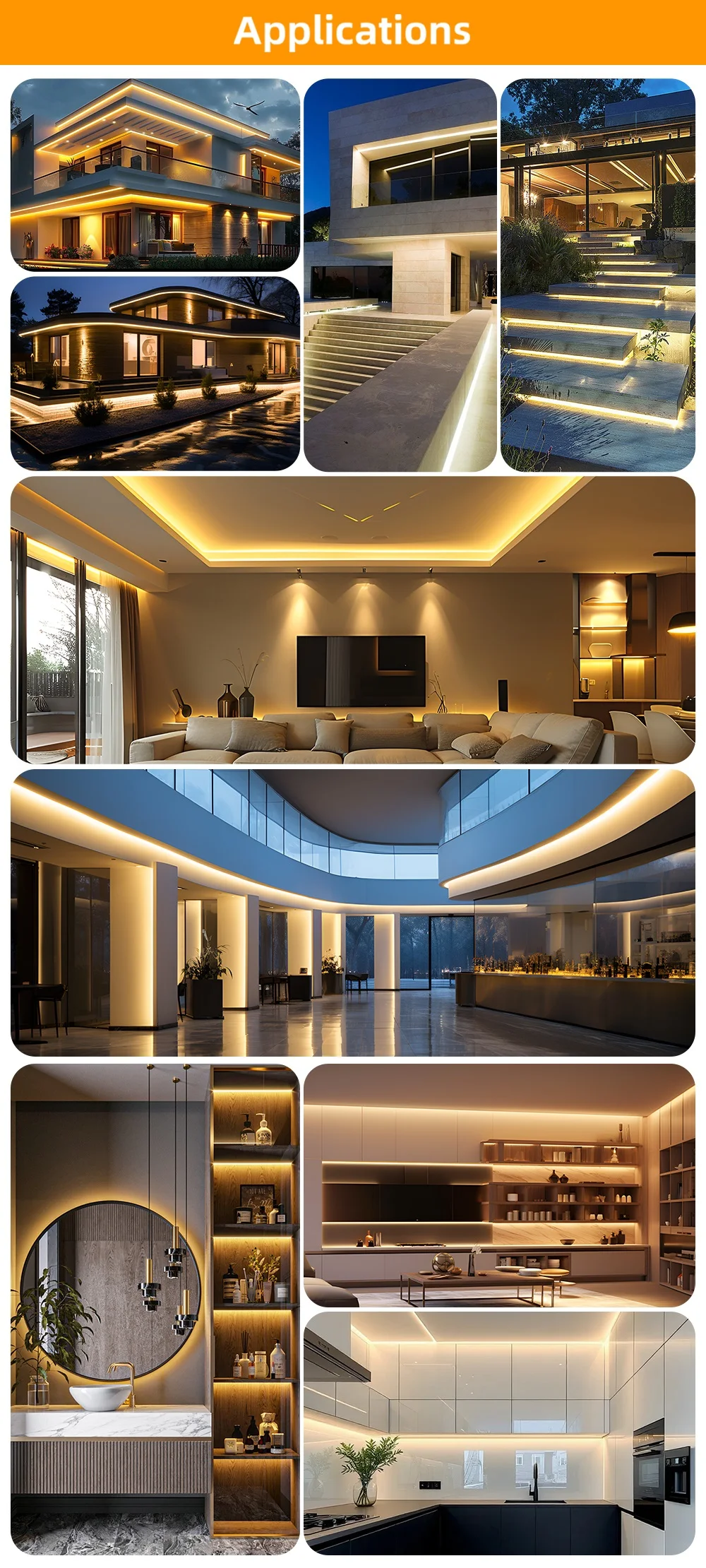 AC 220 V IP65 wasserdichte COB-LED-Streifenlichter, superhell, 296 LEDs/m, flexibles LED-Band mit EU-Stecker, 230 V, lineare Außenbeleuchtung – Detail 8