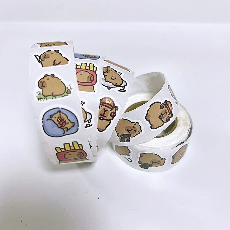 500Pcs Cartoon Cute Capybara Varied Stickers Roll for Phone Helmet Laptop Computer Decoration Graffiti Sticker Decals