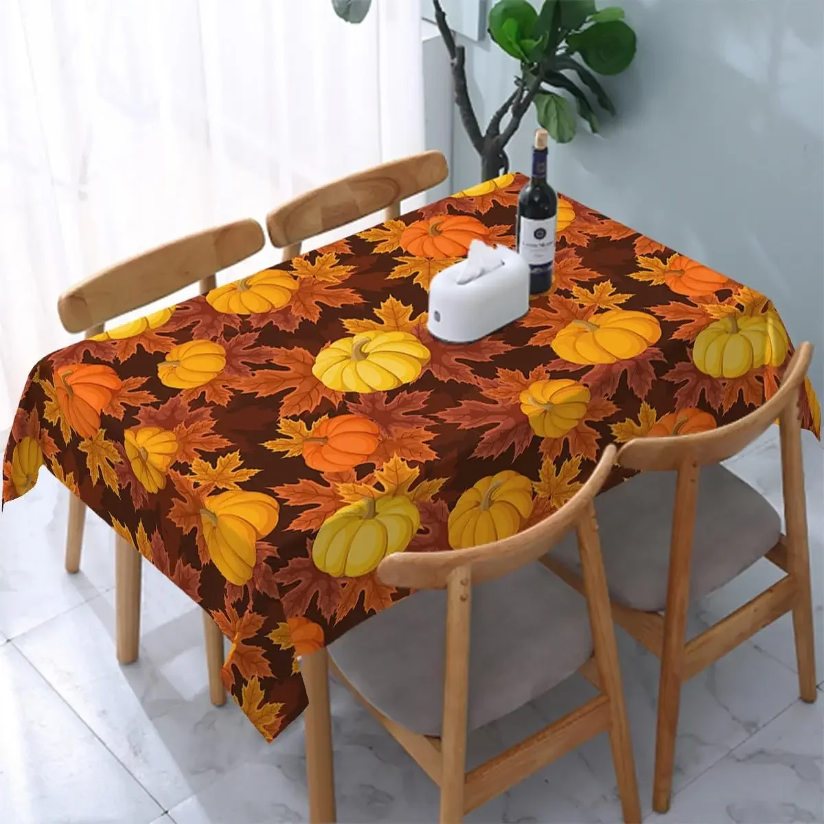 Fall Pumpkin Maple Leaf Rectangle Tablecloth Holiday Party Decor Waterproof Tablecloth for Kitchen Thanksgiving Decorations