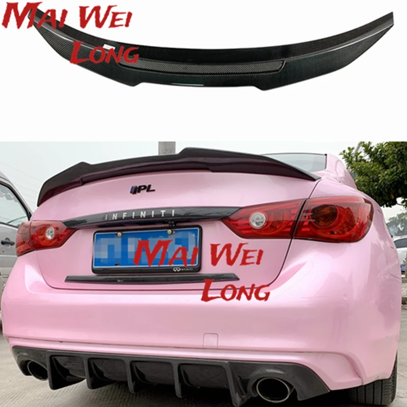 

PSM Style High Kick Real Carbon Fiber Car Rear Trunk Boot Lip Spoiler Wing Lip For Infiniti Q50 2014-2019 Wing Spoiler