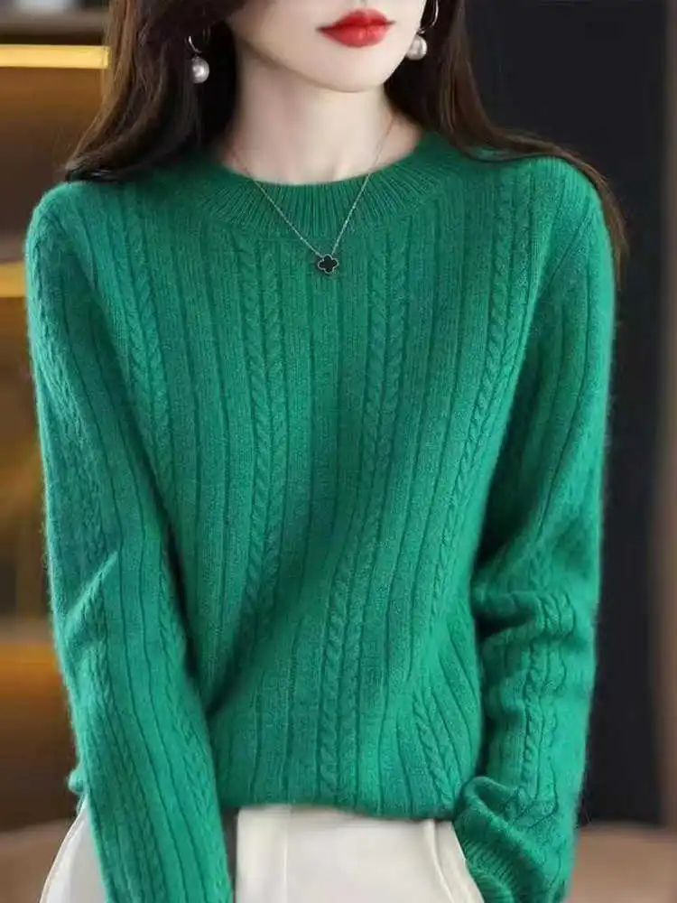 

Trendy Thiened Loose Knitted Sweater Women's round Ne All-Match Autumn Winter Faion Warm Long Sve Base irt