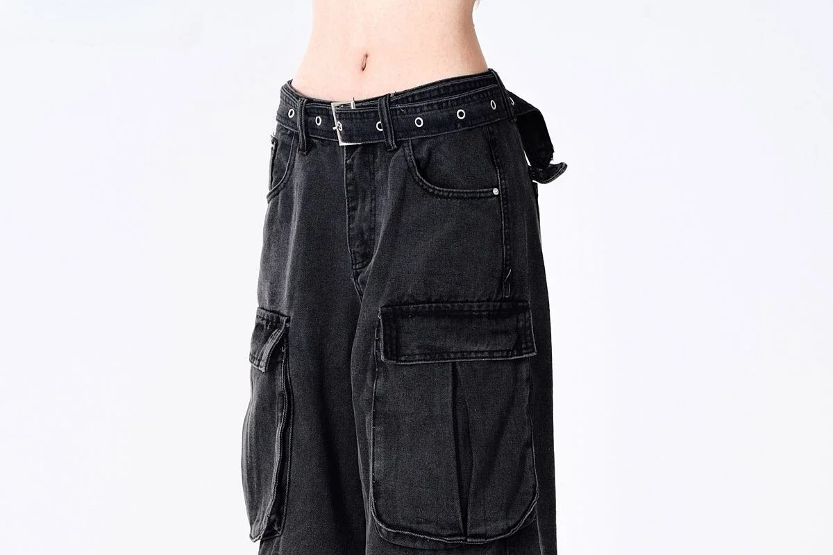 Women\'s Black  Baggy Cargo Jeans Harajuku Oversize Denim Trousers Y2k 90s Vintage 2000s  Jean Pants Trashy Clothes 2025