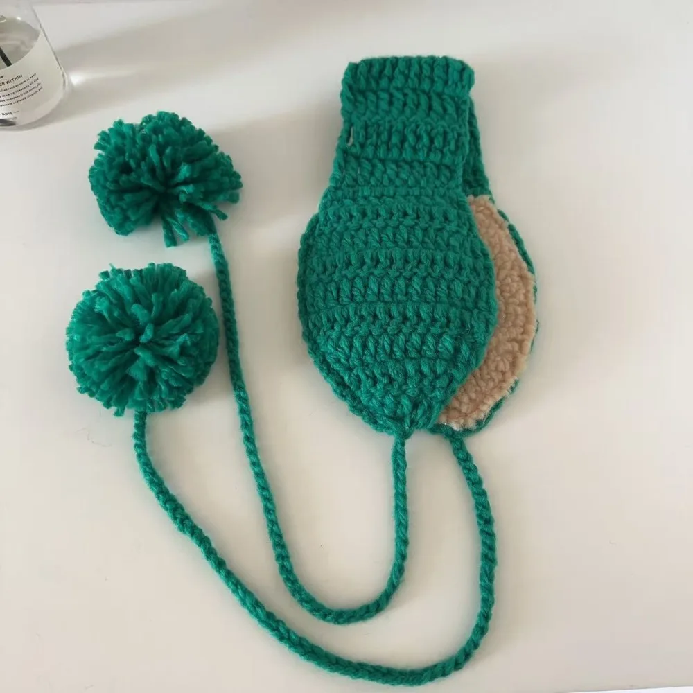 Portable Windproof Winter Lace Up Earmuffs Y2k Headband Outdoor Anti-cold Earflap Acrylic Fibers Wool Laced-Up Bib Girls
