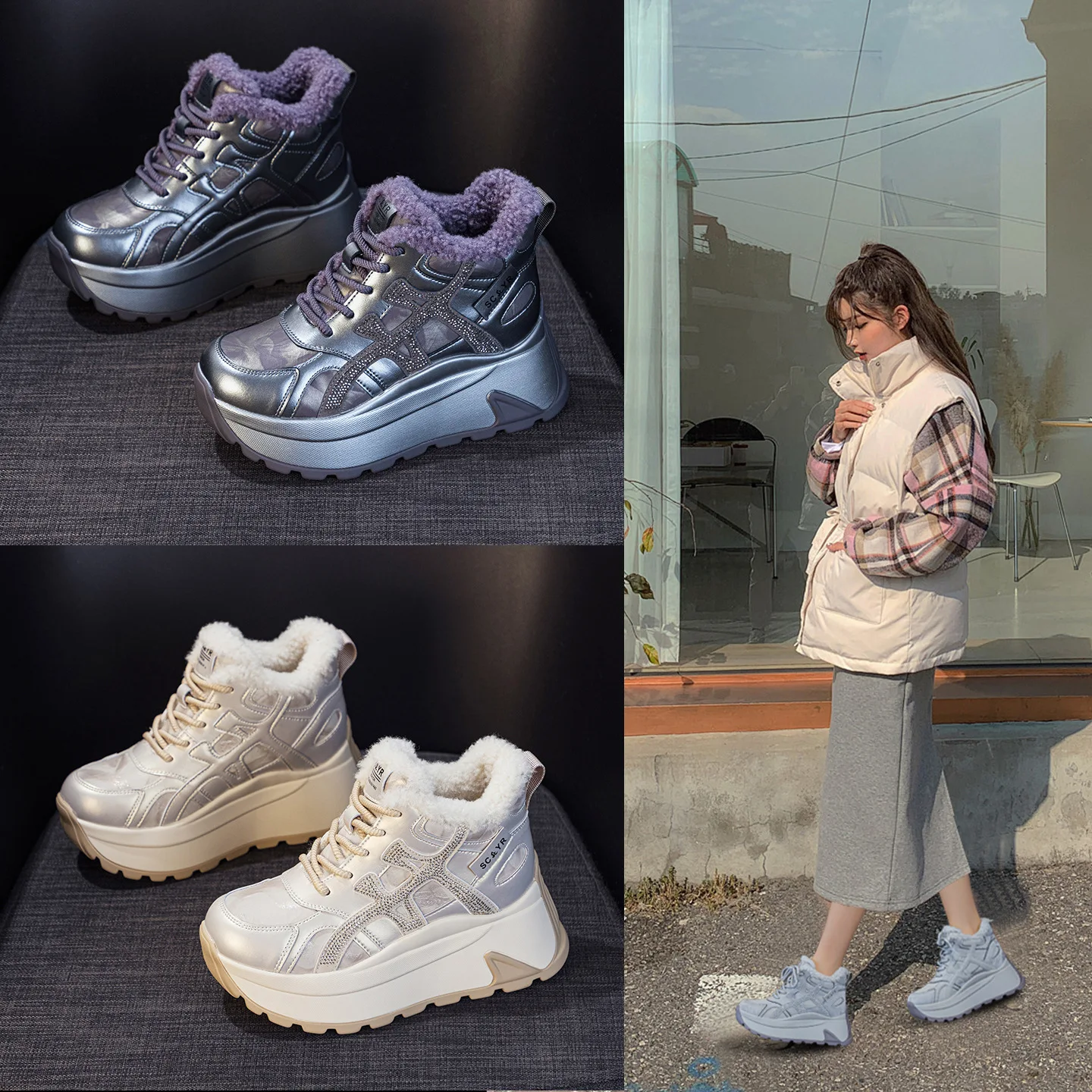 

Women's Winter Snow Boots Thiened Fce Lined Warm Heightening Cotton oes Thi Bot Dad oes Casual ort Tube