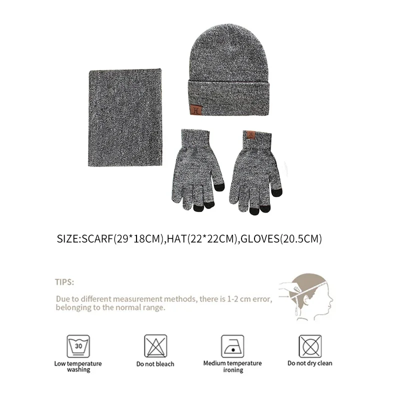 Winter Warm Hat Scarf Warm Scarf Hat Gloves Set Male Female Hat Scarf Set 3 Pcs Skullies Beanies