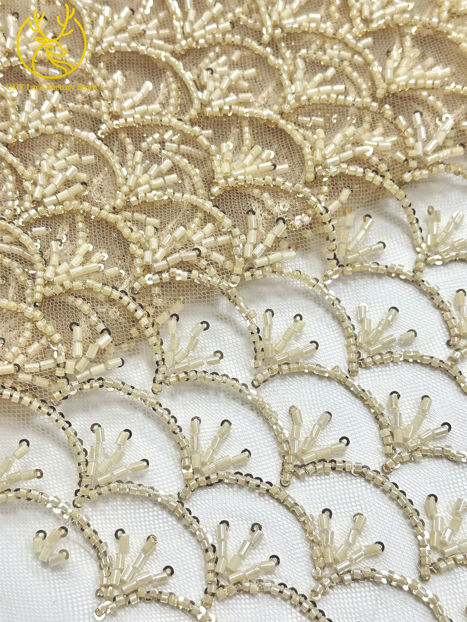 Rosa Neues Design Handgefertigter Perlen-Spitzenstoff Französischer Hochzeitsstoff Nigerianischer Pailletten-Perlen-Stickerei Tüll-Spitzenstoff – Detail 7
