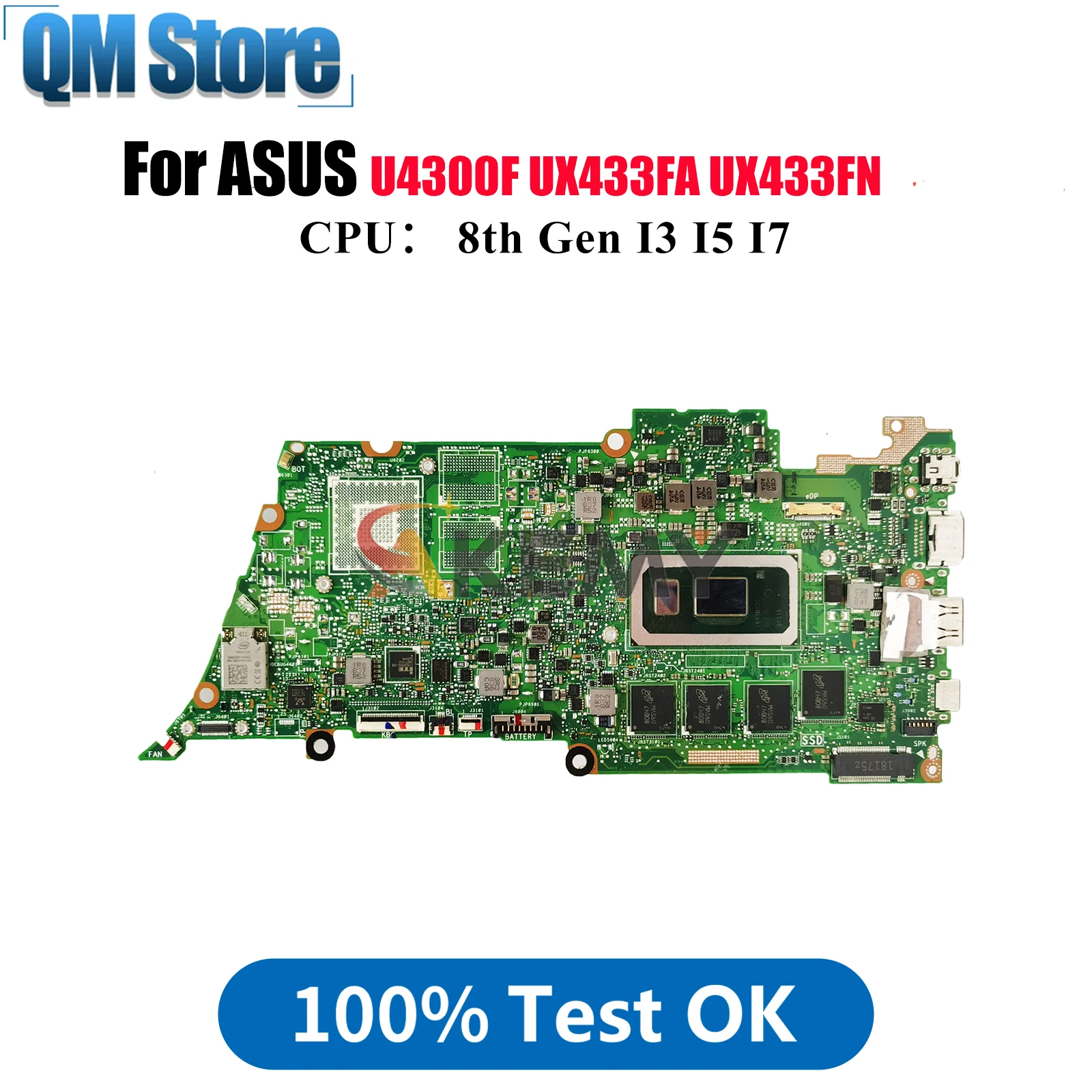 

UX433FA Материнская плата для ноутбука ASUS ZenBook UX433FA UX433FN UX433F U4300F Материнская плата для ноутбука с процессором I3 I5 I7 100% тестирование OK stk