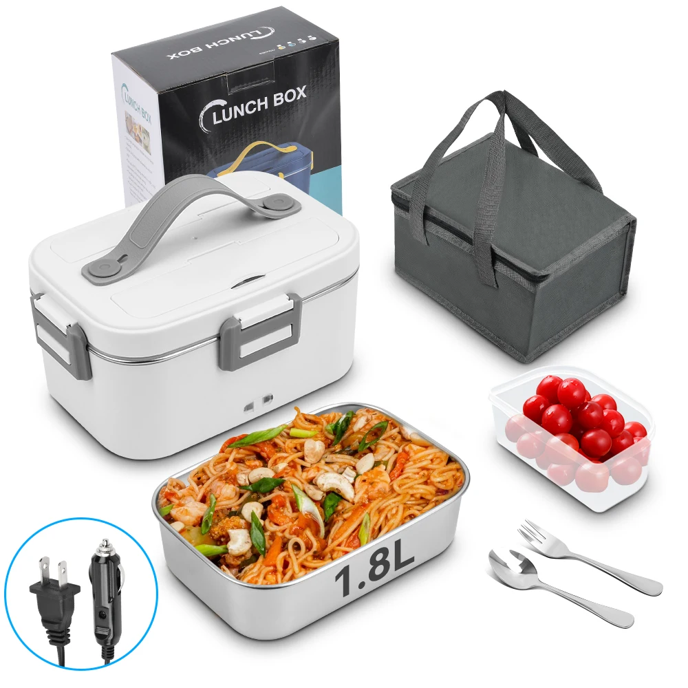 Portable Electric Lunch Box Electric Thermal Lunch Box 80W 1.8L Stainless Steel Detachable Heating Food Warmer Large Capacity Fo