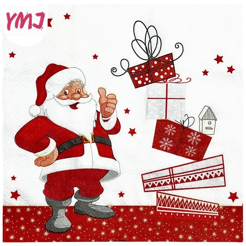 White Background Red Father Christmas Printed Napkin Party Decoration Paper Placemat Butterfly Bart Paper 2-Ply 10/20pcs 33*33cm