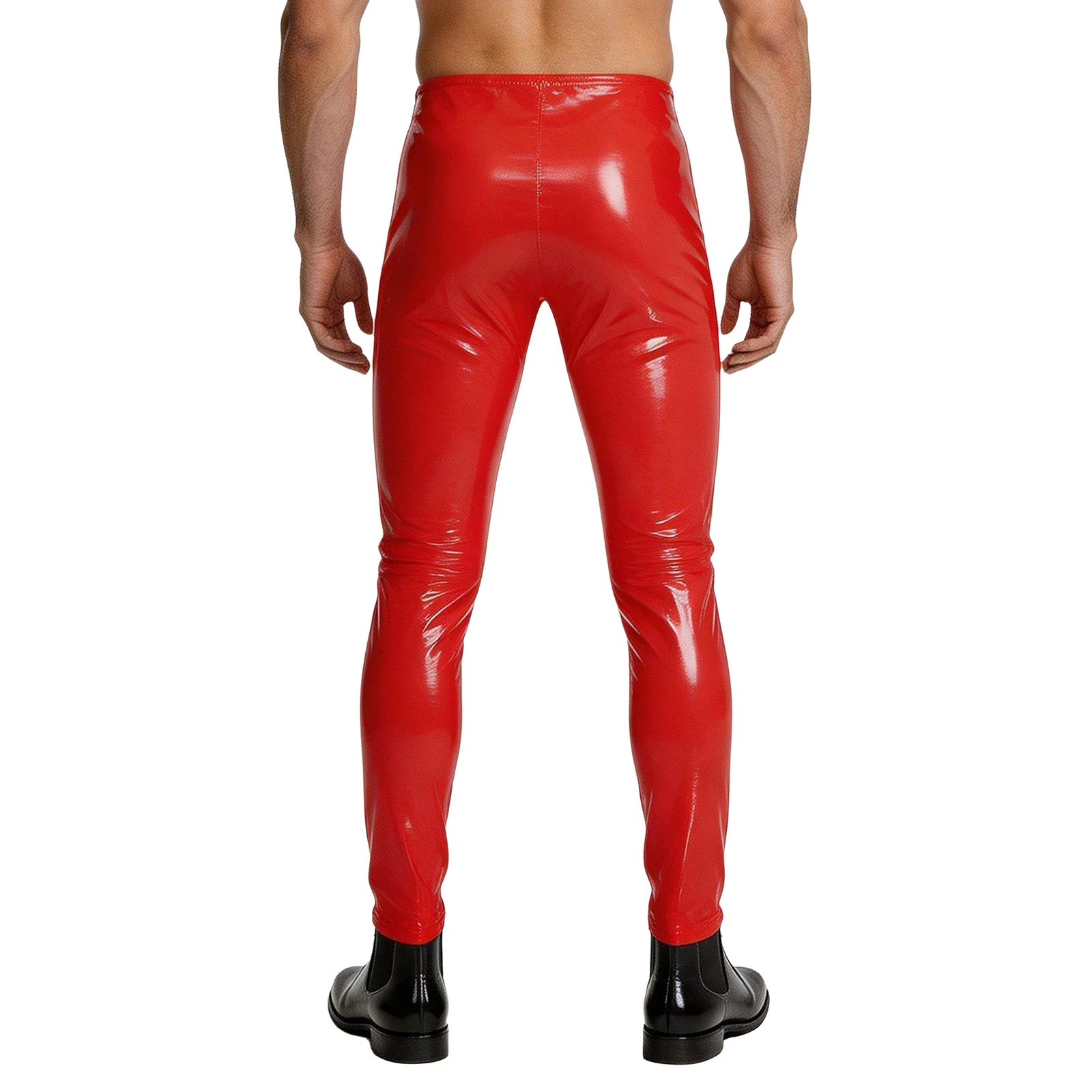 Mens Patent Leather Front Zipper Leggings Wet Look Solid High Waist Skinny Pencil Pants Gothic Punk Tights Trousers Clubwear view 3
