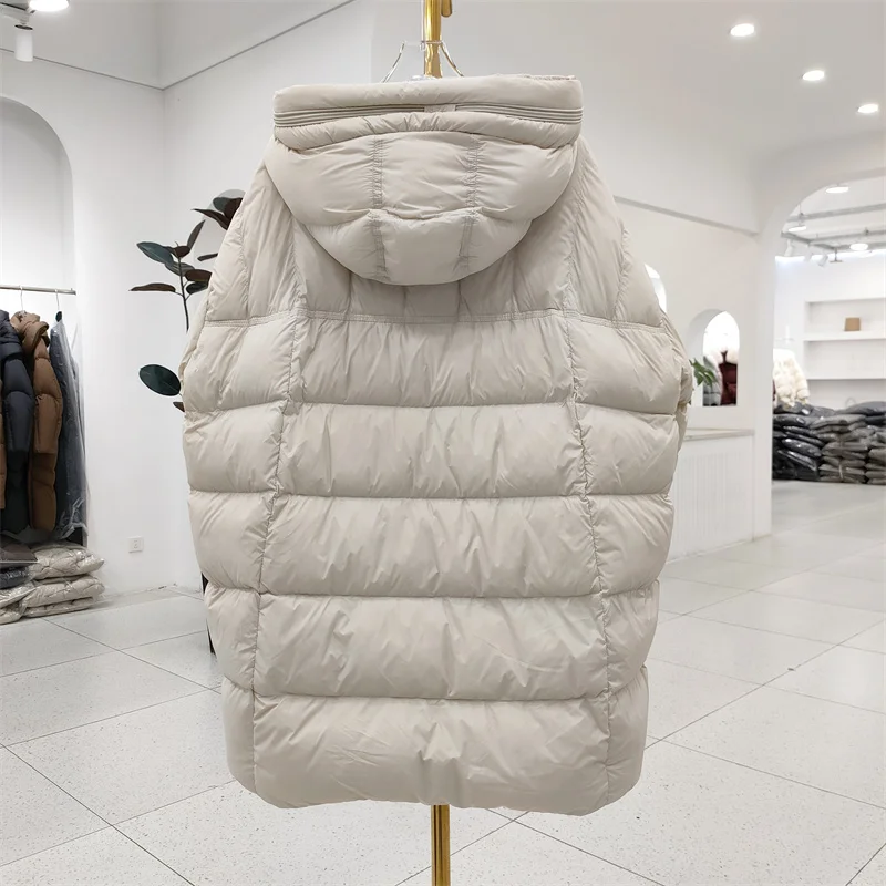 Winter Solid Hooded Mid Length Down Jacket Women 90% White Duck Down Loose Down Jacket Female Warm Double Zipper Parker Outwears