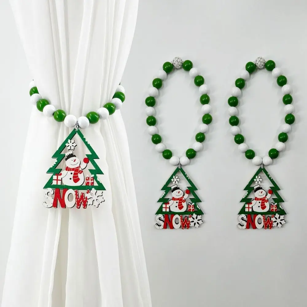 

Boho Style Christmas Curtain Ties Beaded Creative Wooden Bead Curtain Holdbacks Cute Reusable Window Curtain Buckles Festive