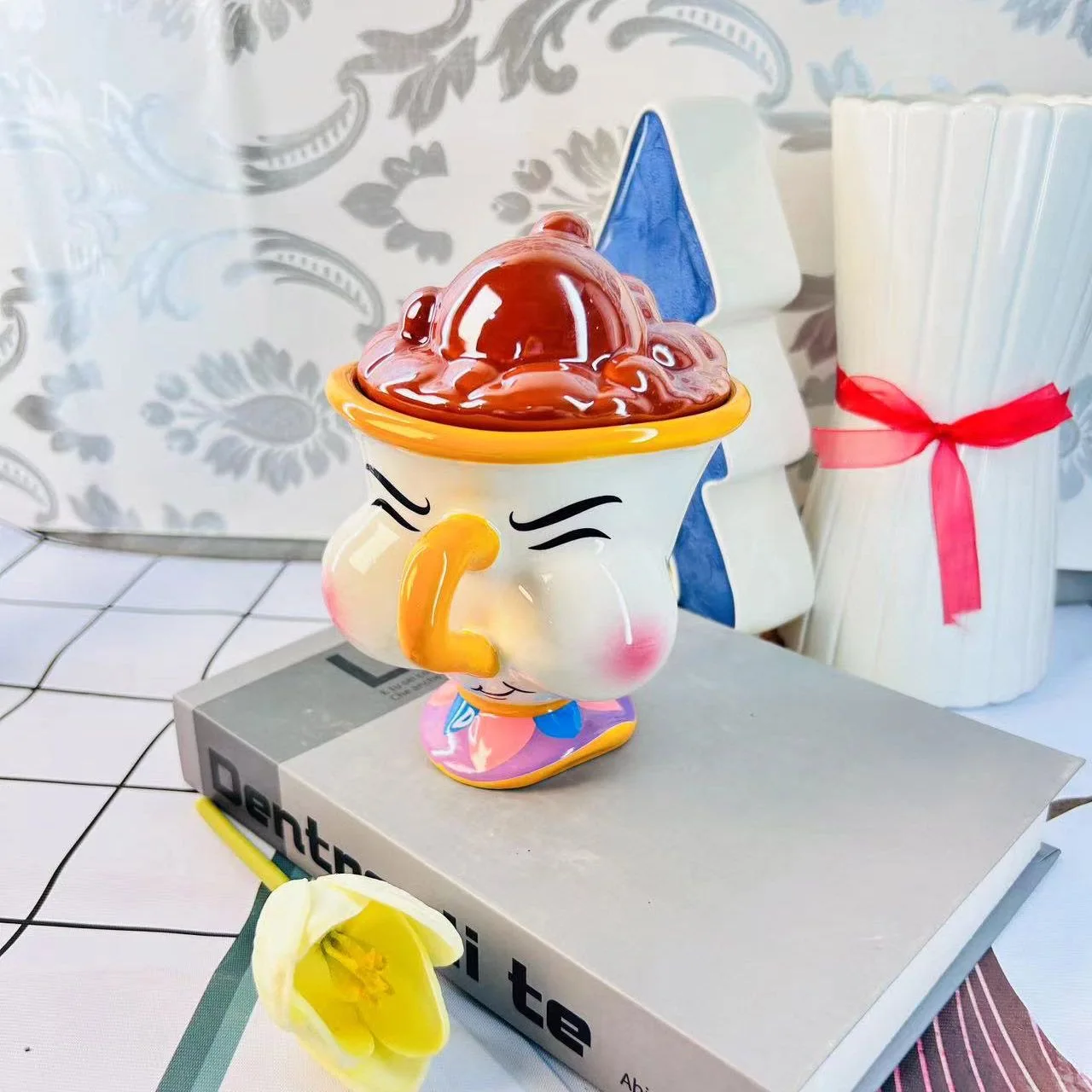 Beauty And The Beast Mug Creative 3D Cartoon Chip Ceramic Cup Large Capacity Kawaii Chip Tea Coffee Mug With Lid Decor
