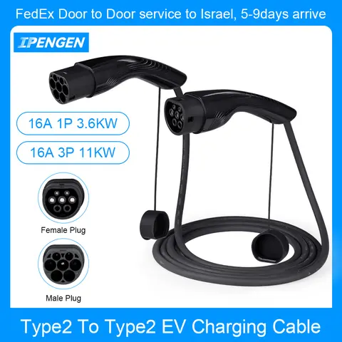 IPENGEN 공공 장소 전기 자동차 PHEV 차량용 충전 케이블, IEC 62196-2 충전기, 16A, 3.6kW, 11kW, 유형 2