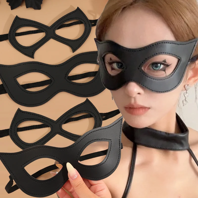 할로윈 코스프레 고양이 마스크 펑크 고딕 눈가리개 섹시 가죽 하라주쿠 파티 롤플레잉 동물 코스튬 하프 마스크 성인용 아동용