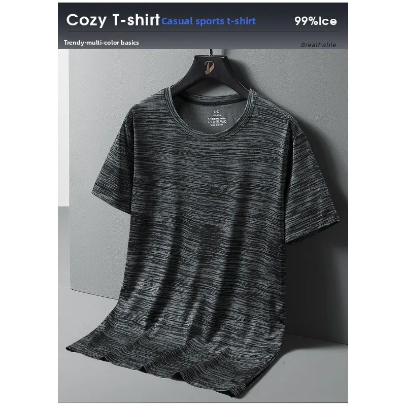 Modisches Herren-T-Shirt aus Eisseide mit Kurzen Ärmeln für Outdoor-Sport und Freizeit, Schweißabsorbierend, Schnelltrocknend, Leichtgewichtig