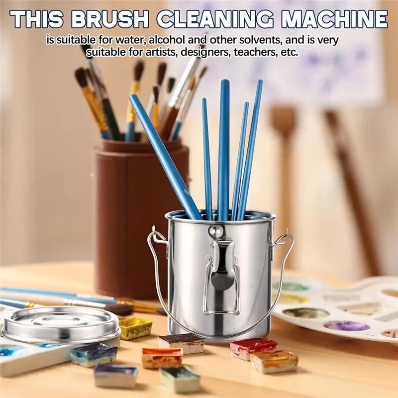 AEE2-2Pack Stainless Steel Paint Brush Cleaner Set, 6.6 Oz With Lid And Filter Screen For Artists