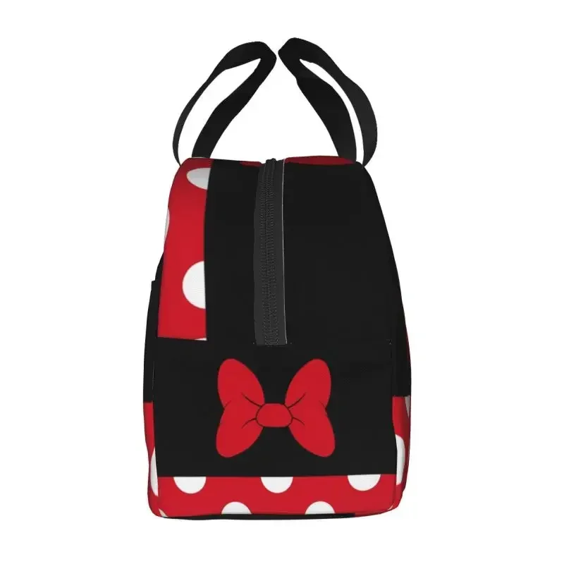 Cartoon Minnie Portable Lunch Boxes Waterproof Animated Polkadots Thermal Cooler Food Insulated Lunch Bag Kids School Children