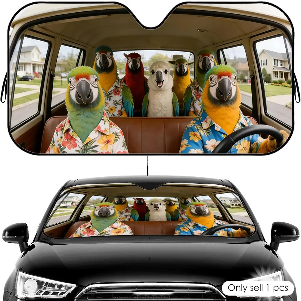 Parrots Driving Funny Sun Visor Foldable Universal Car Windshield Sun Shade UV Protection Heat Insulation Foldable Cover