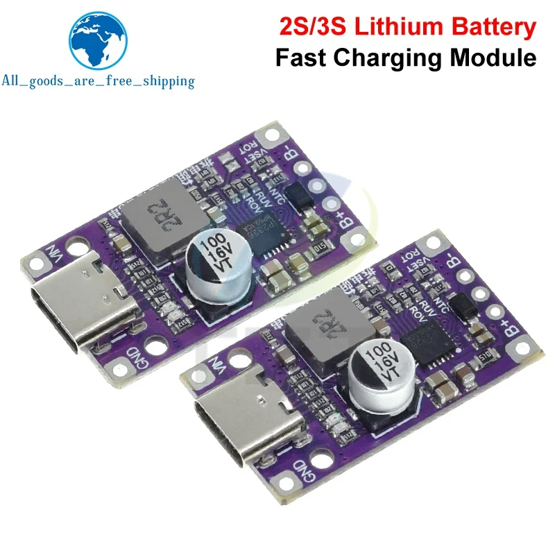 Type-C USB 2-3S BMS 15W 3.7V Lithium Battery Charging Boost Module With Balanced Support QC Fast Charge With Indicator