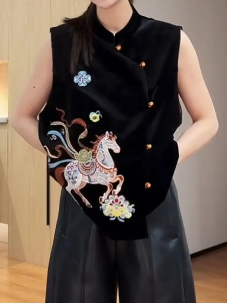 New Winter Chinese Sle Embroidered Jaet Women's Design Slimming Stand Collar Top Trendy Outerwear Comfortable Fit