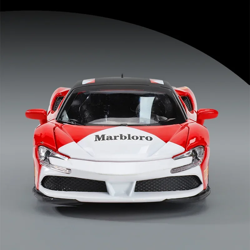 1:32 Ferrari SF90 Supercar High Simulation Diecast Metal Alloy Model car Sound Light Pull Back Collection Kids Toy gif608