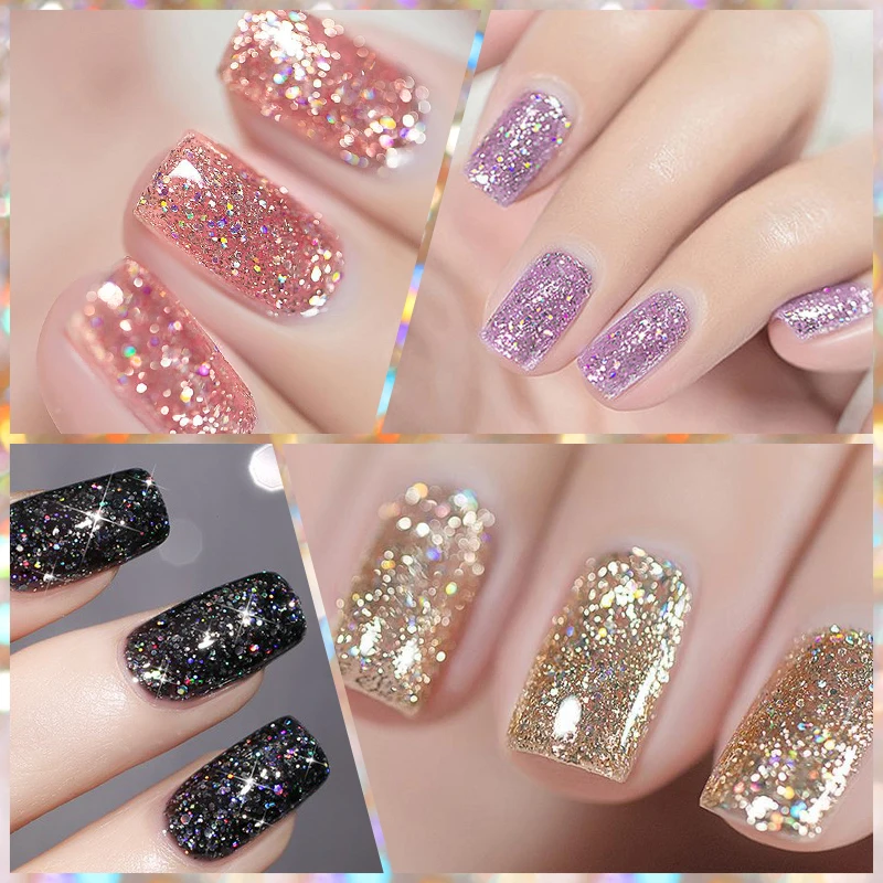 BORN PRETTY 10ml Champagne Silver Glitter Reflective Nail Gel Polish Sparkling Holographics Semi Permanent UV Gel Nail Art Gel