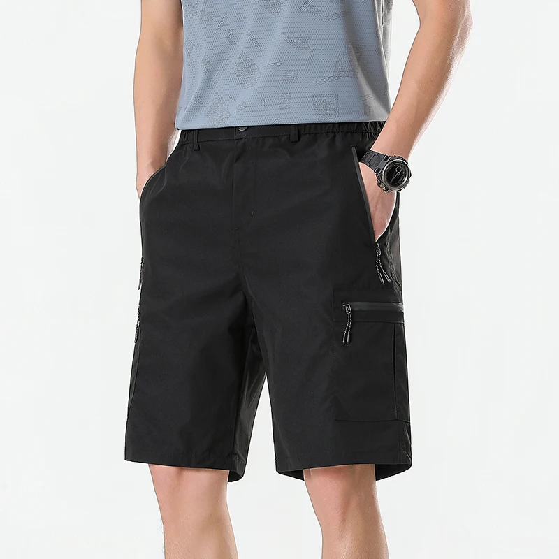 Mens Cargo Shorts Knee Pants Zipper Pocket Summer Quick Dry Shorts Climbing Jogger Elastic Waist Sports Wear gallery 2