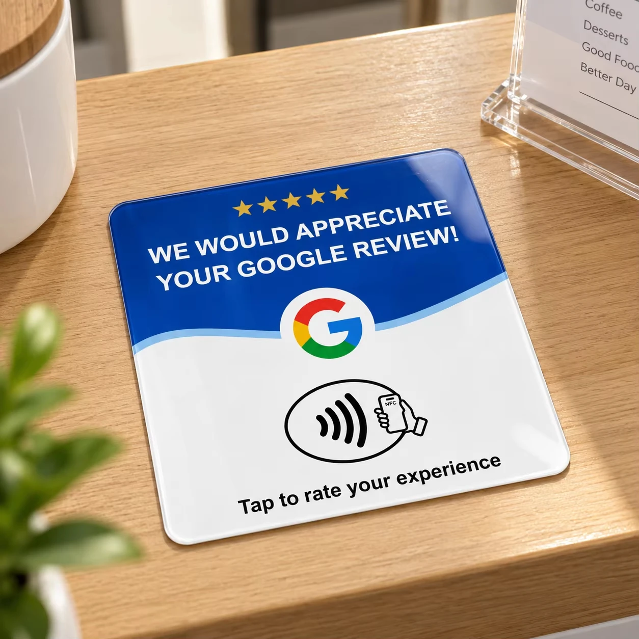 Programmable NTAG215 NFC Card 13.56MHz Square Round Adhesive PVC Desktop NFC Tag for Google Menu Tap‑to‑Access
