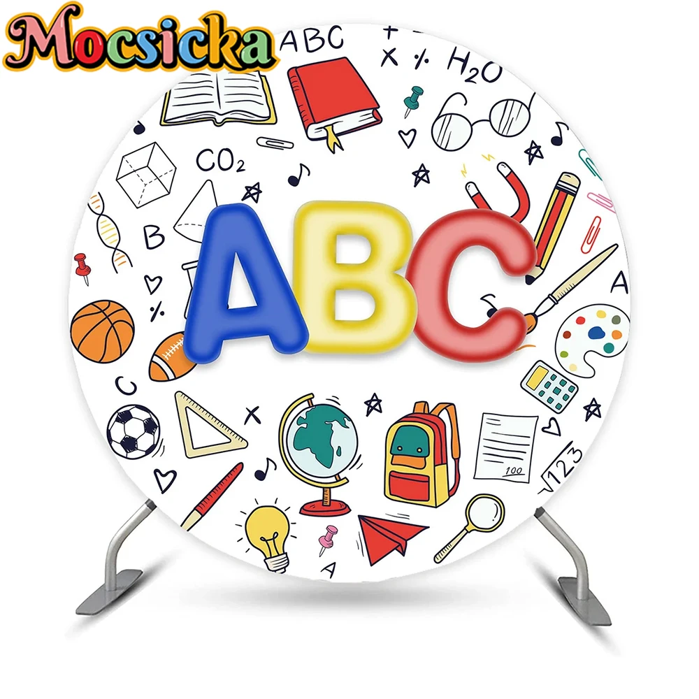 Mocsicka círculo redondo capa de volta à escola pano de fundo chá de panela bolo quebra recém-nascido 1st aniversário festa photoshoot estúdio adereços
