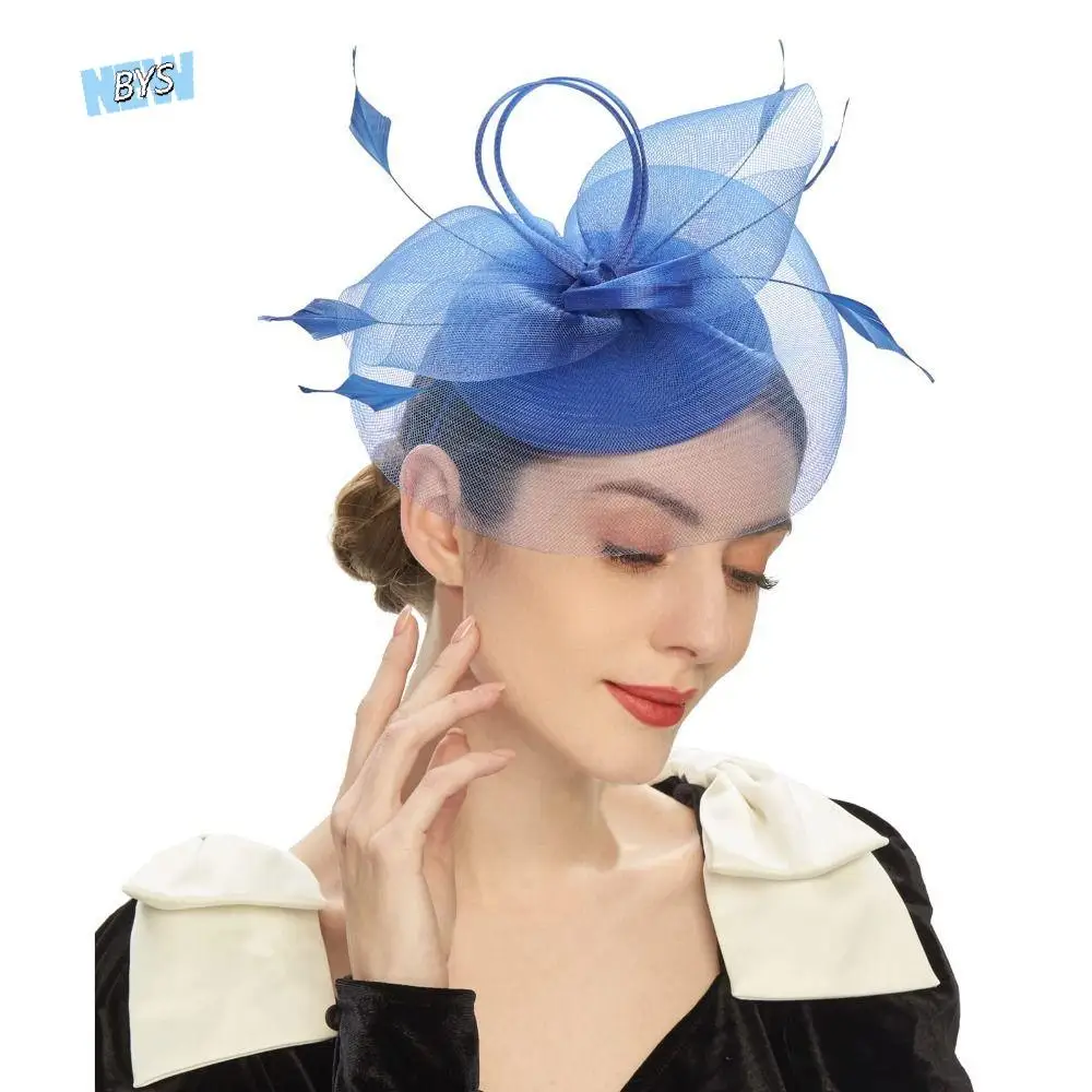 

Fashion Feathers Mesh Fascinator Hat Exquisite Elegant Veil Hat Headwear Hair Hoop Sweet Hairbands Wedding