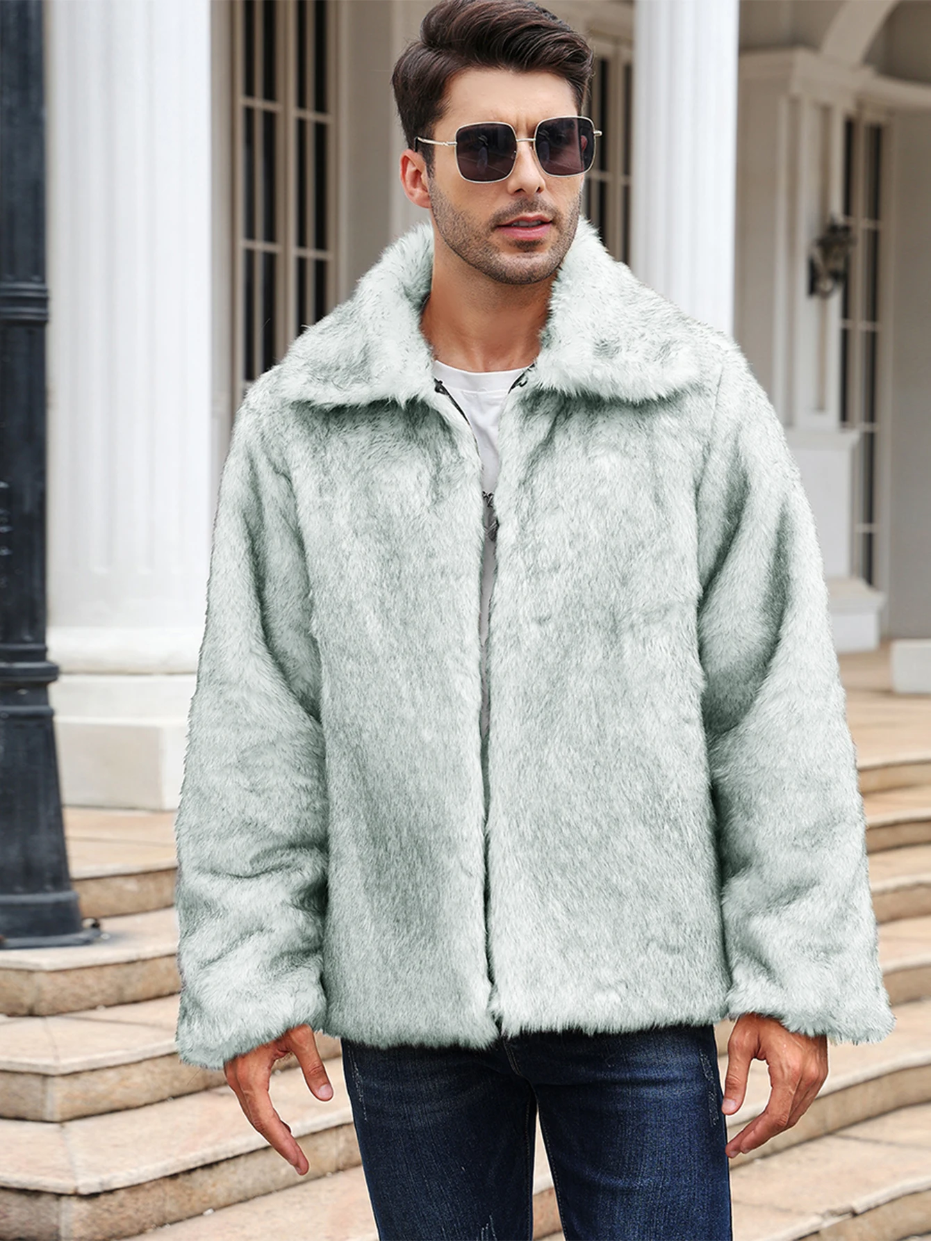 เสื้อโค้ทขนเฟอร์เทียมหนานุ่มสำหรับผู้ชาย แขนยาว คุณภาพสูง หรูหรา สำหรับฤดูหนาว