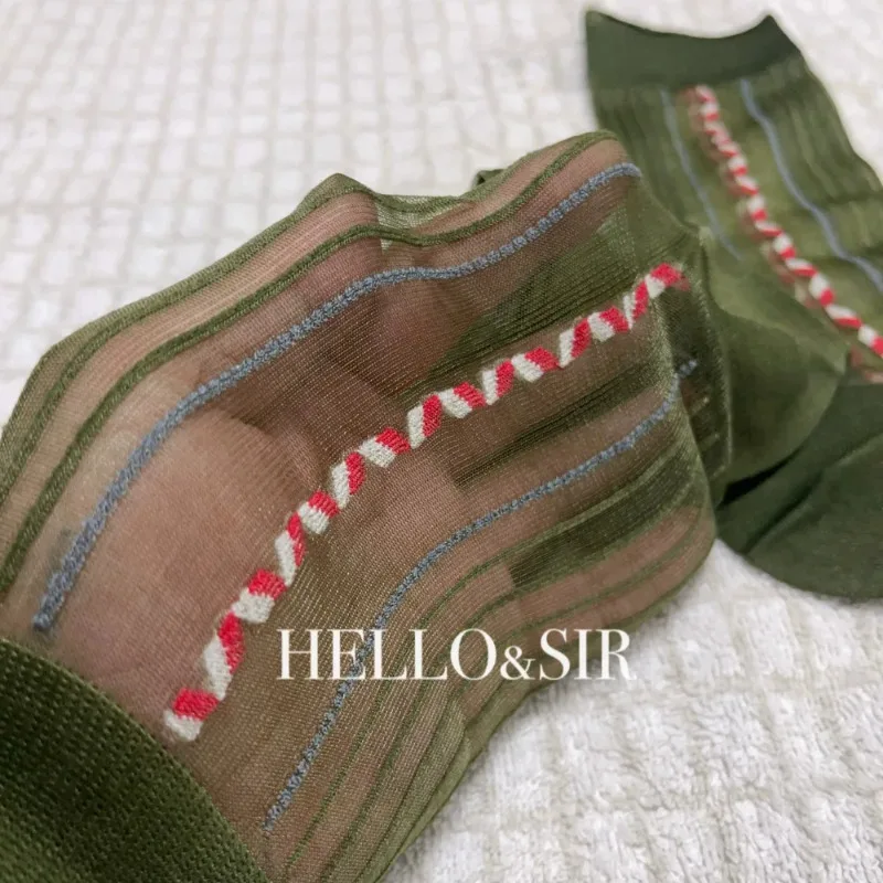 

New Olive Green Men's Socks Ultra-thin Breathable Transparent Stripe Gentleman Dress Tube Socks Male Hose Business Men Stockings