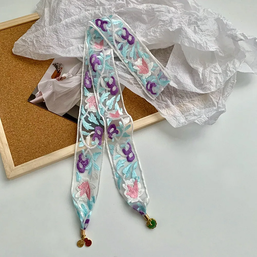 

Модный милый кружевной шарф с вышивкой, полосатый шарф с принтом, повязка на голову, украшение для одевания, лента, узкие длинные шарфы, украшение для сумки